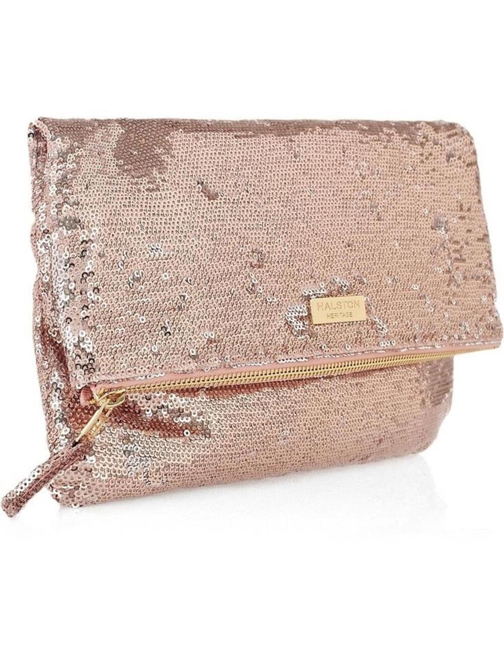 Halston Heritage Jenny Fold Sequinned Clutch Bag in pink